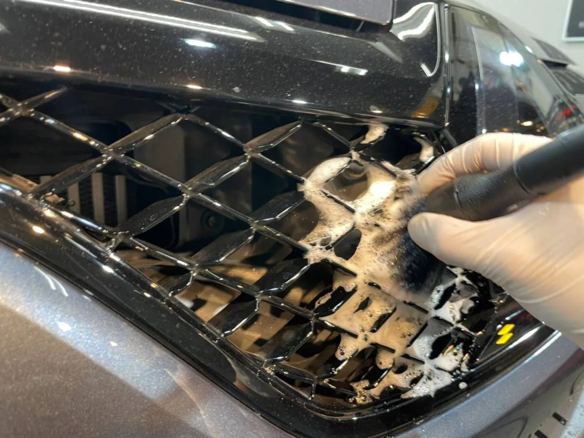Renaultのフロントグリルの細部洗浄